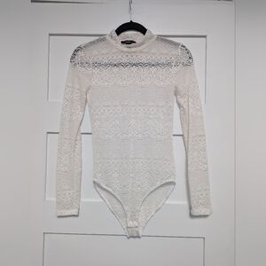 Forever 21 White Lace Turtleneck Bodysuit